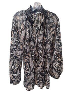 NEW First Love Black Paisley Printed Long Sleeve Blouse - Women's XL